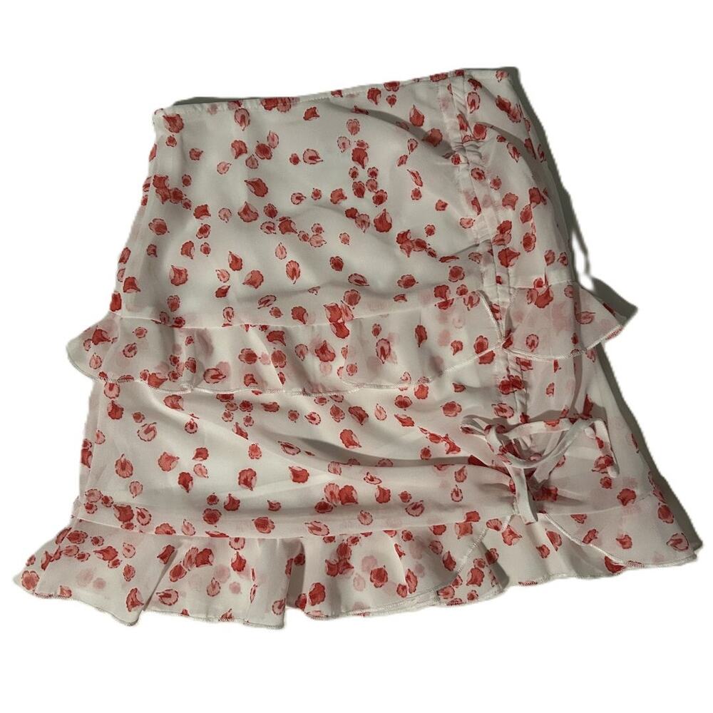 EUC Princess Polly Secret Love White/Red Floral Ruffled Mini Skirt Size 2 - Picture 3 of 10